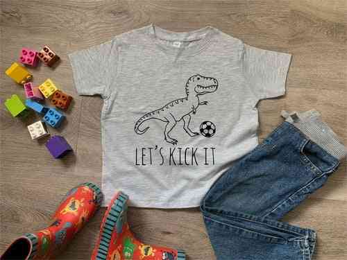 Let's Kick It Soccer Dinosaur Print T-shirt, Adults
