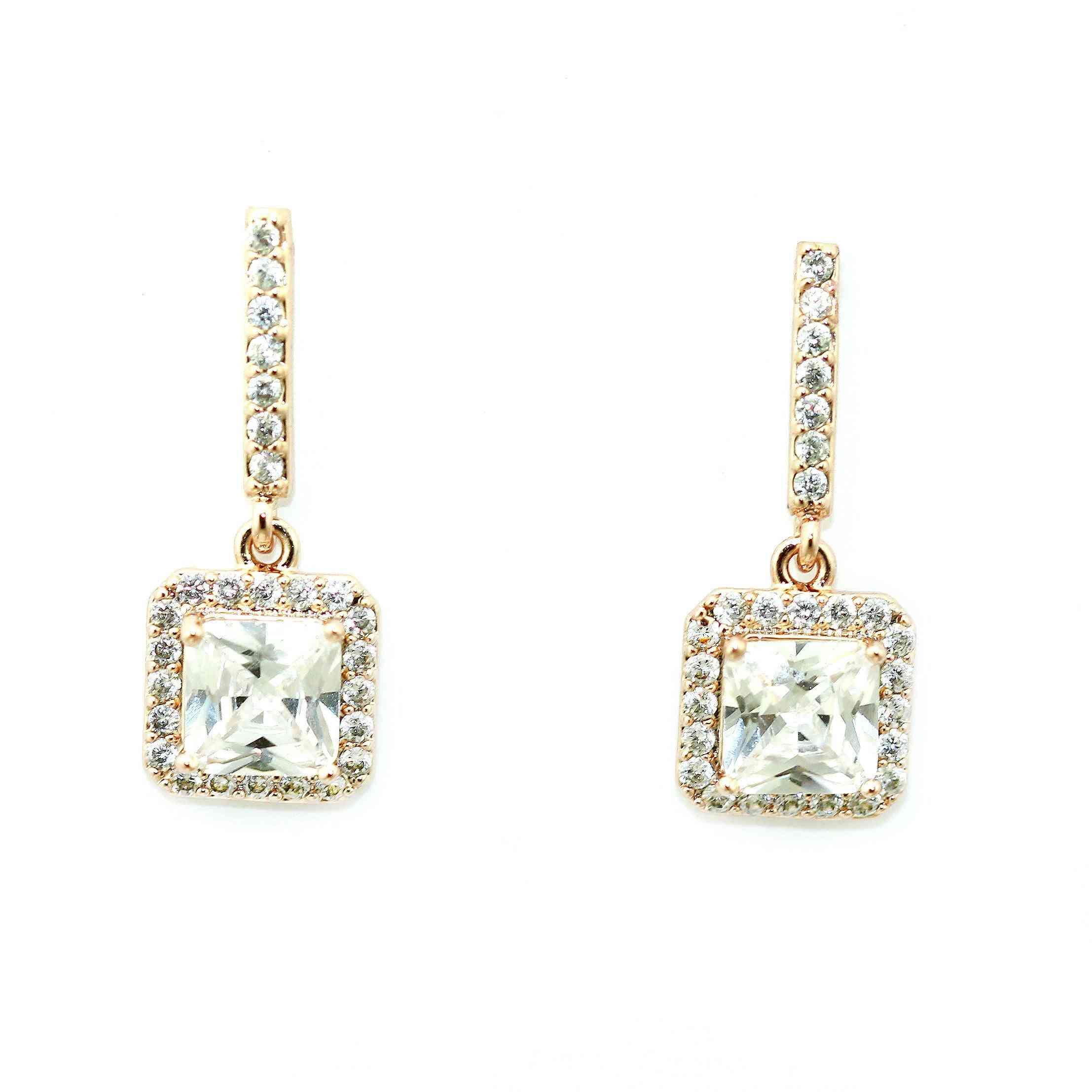 Cubic Zirconia Crystals Pave' Drop Earrings
