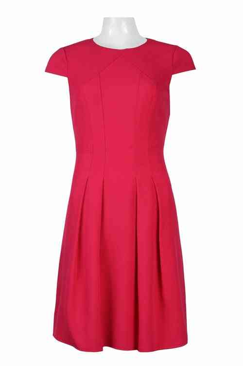 Crew Neck, Piping Detail Zipper Pleated Dress