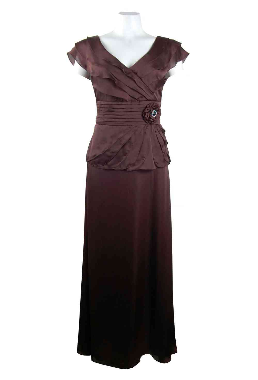 Ruffled bodice silke kjole med rhinestone rosett
