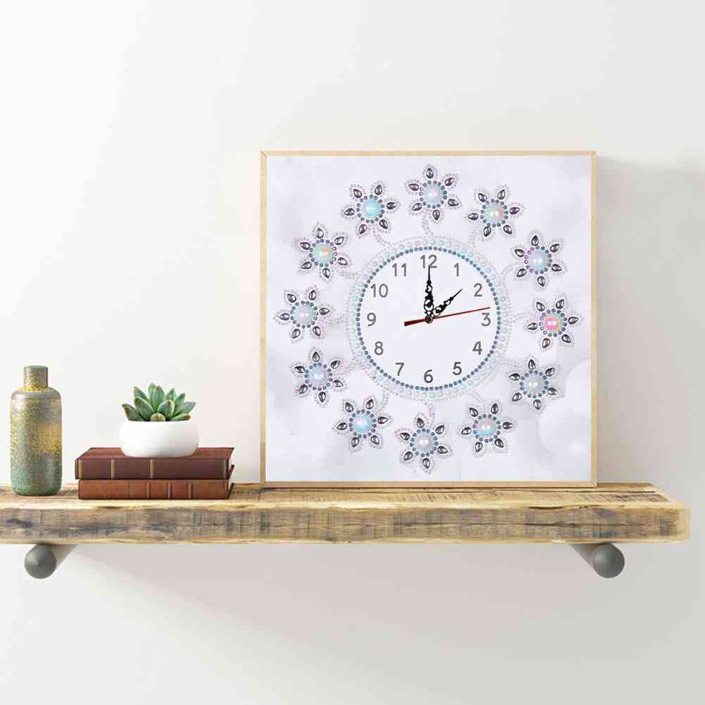 Diamond Painting Cross Clock, Flower Butterfly Pattern Embroidery