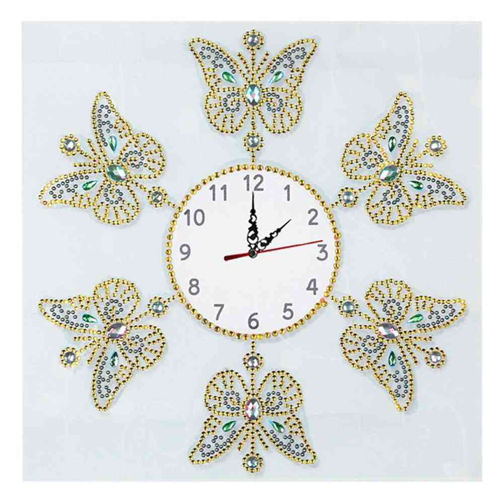Reloj de cruz de pintura de diamantes, bordado de patrón de mariposa de flores