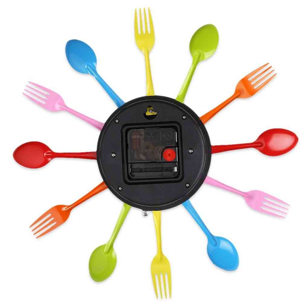 Multi-color Fork Spoon Cutlery Wall Clock