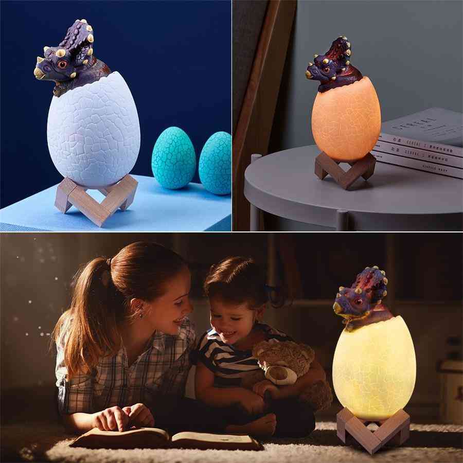 Led 3d Printed Triceratops Egg Bedside Lamp Remote Control Toy