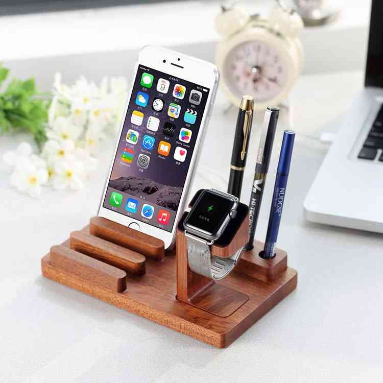 Wooden Multi-function Phone Stand And Watches Holder