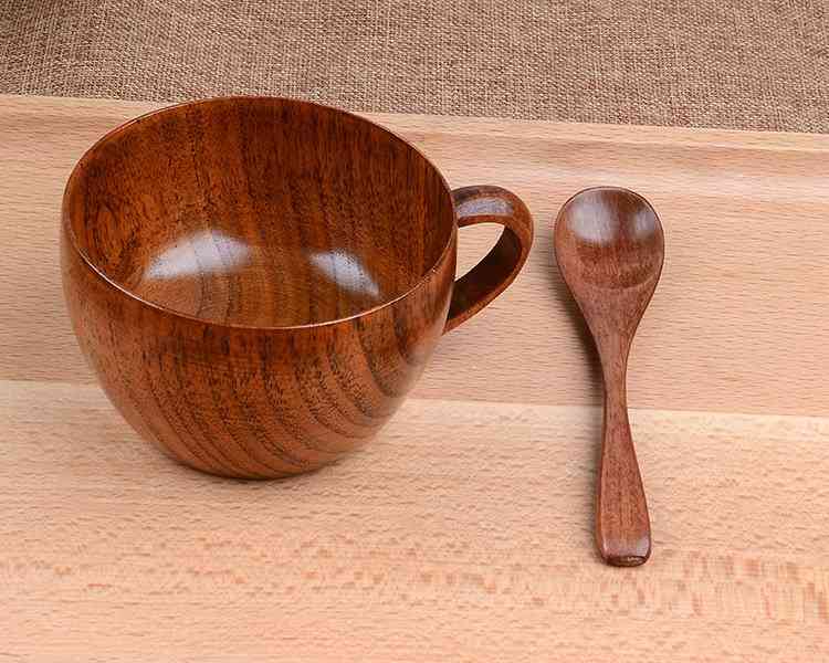 Drewniany - zestaw kubków do kawy i łyżek