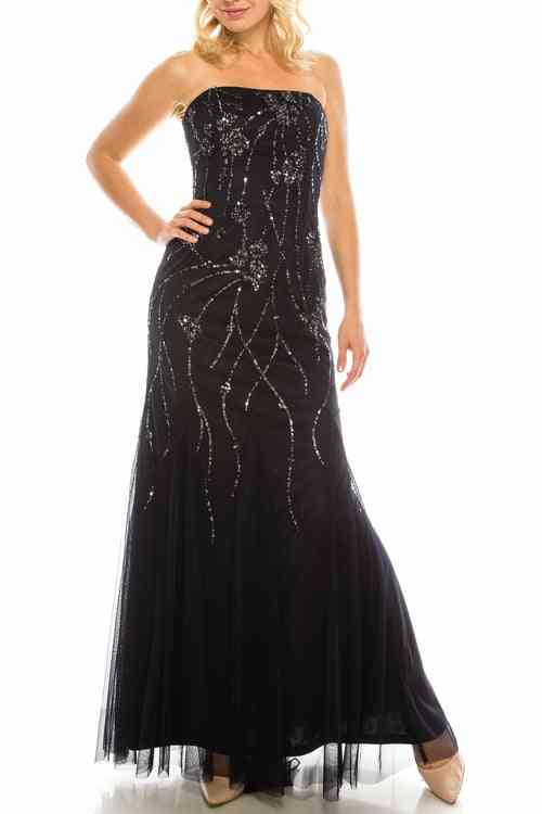Sequined Pattern- Strapless Evening Gown