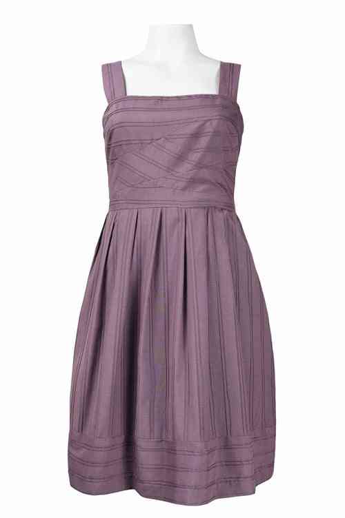 Square Neckline Pleated Cotton Blend Flared Dress