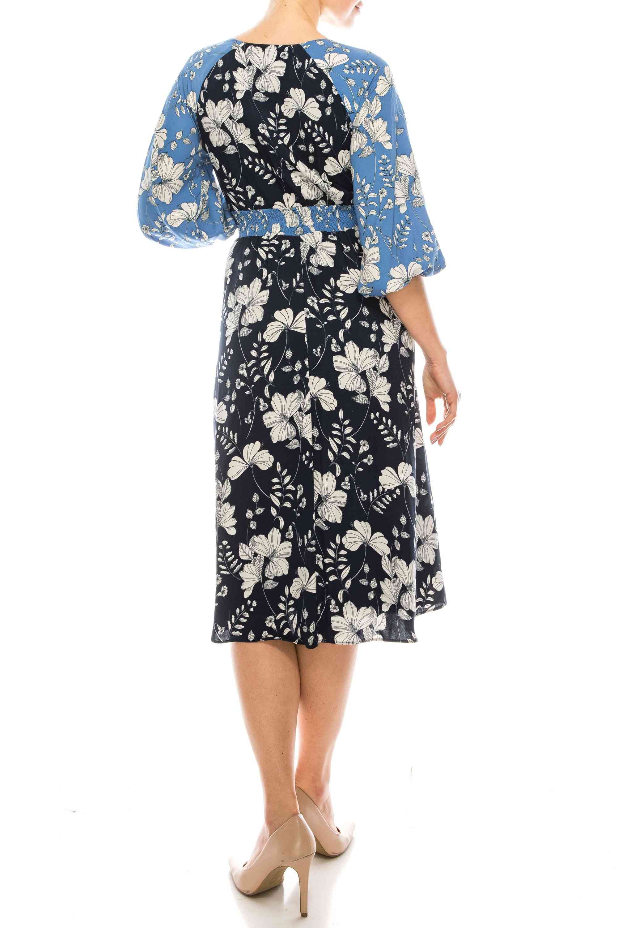 Women's Dual Floral Printed, A-line Midi Dress
