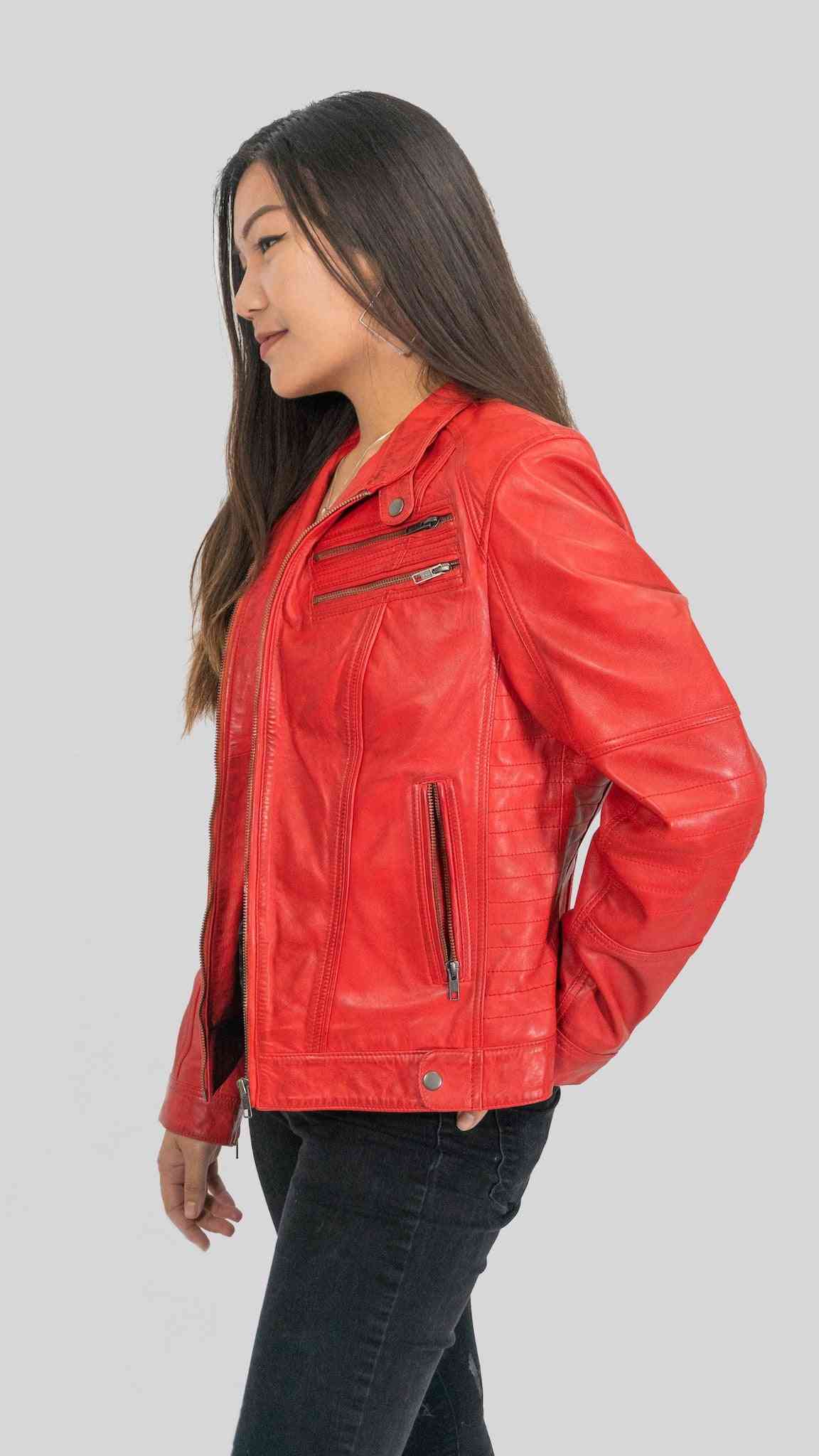 Ladies Elektra Washed Leather Jacket