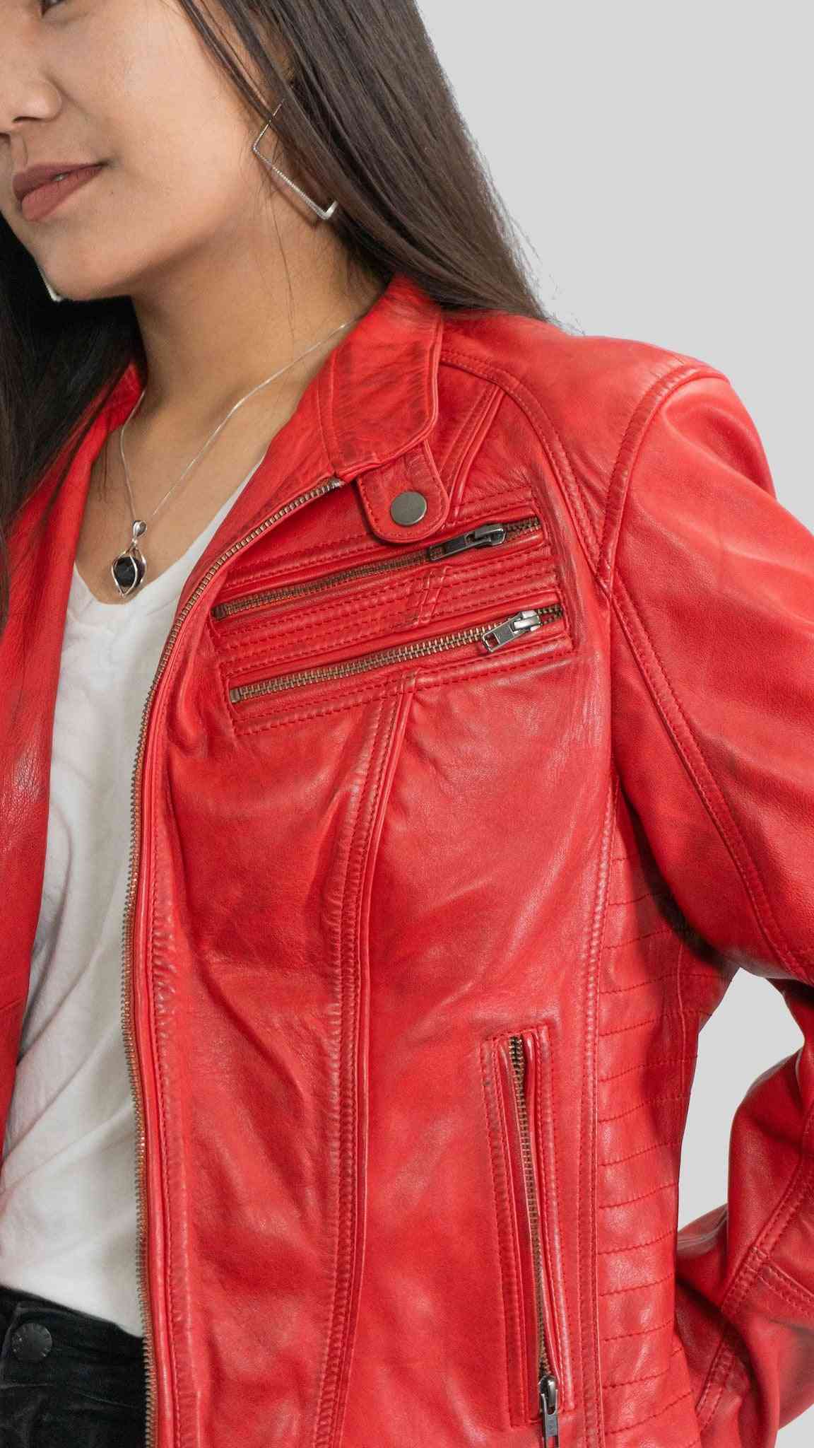 Ladies Elektra Washed Leather Jacket
