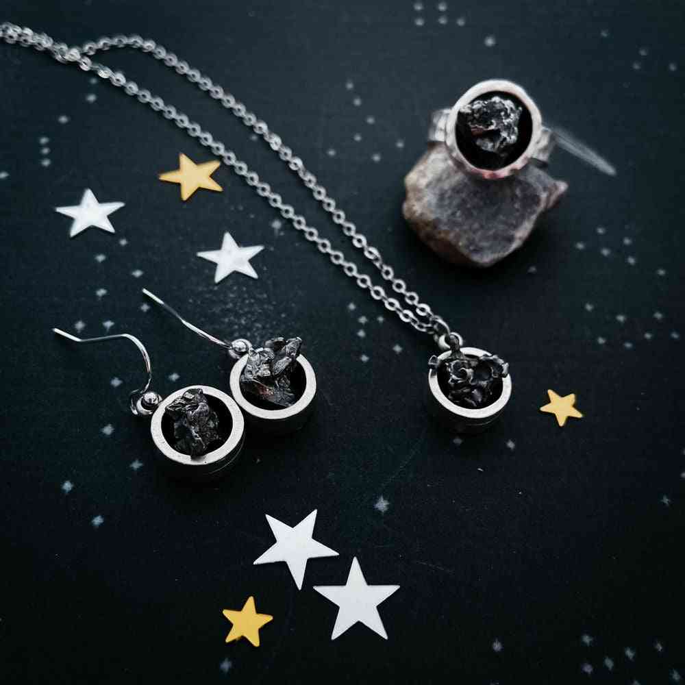 Redondo grueso - auténtico conjunto de joyas de meteorito