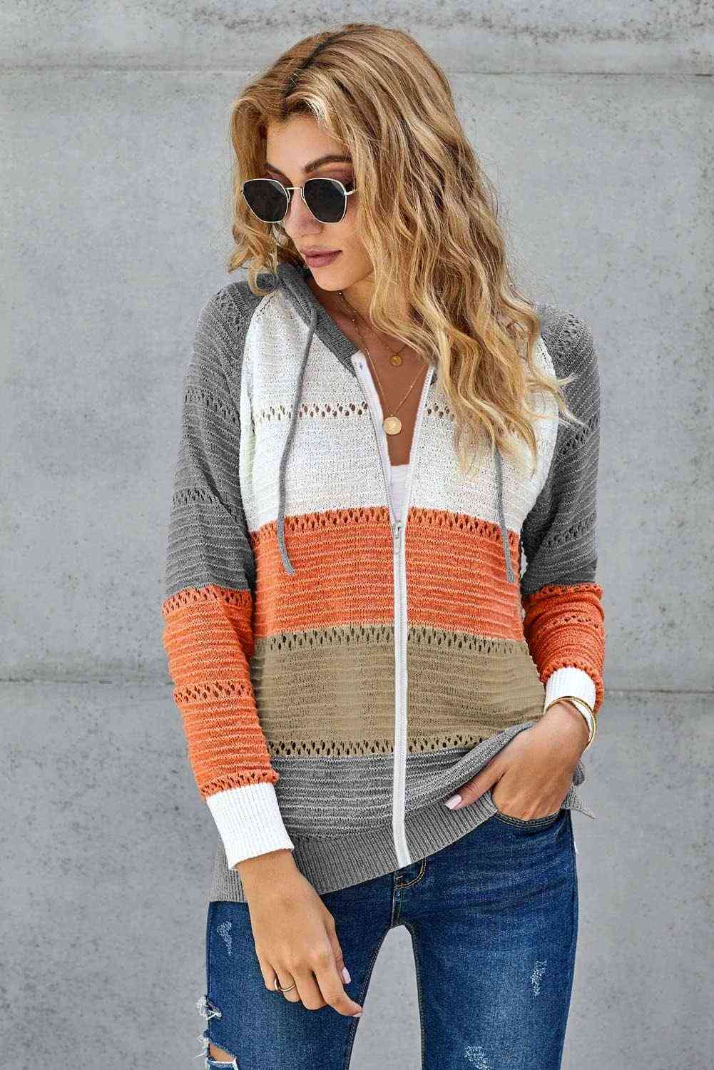 Womens Hollow-out Knit Hoodie