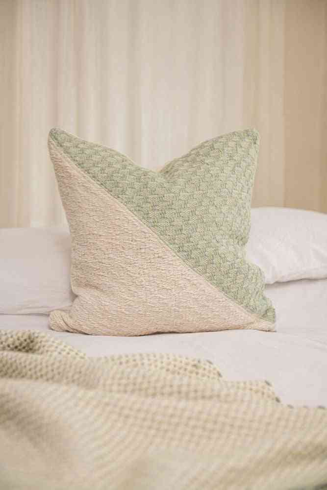 Diagonal Basic Feijoa Green + Cream Pillow