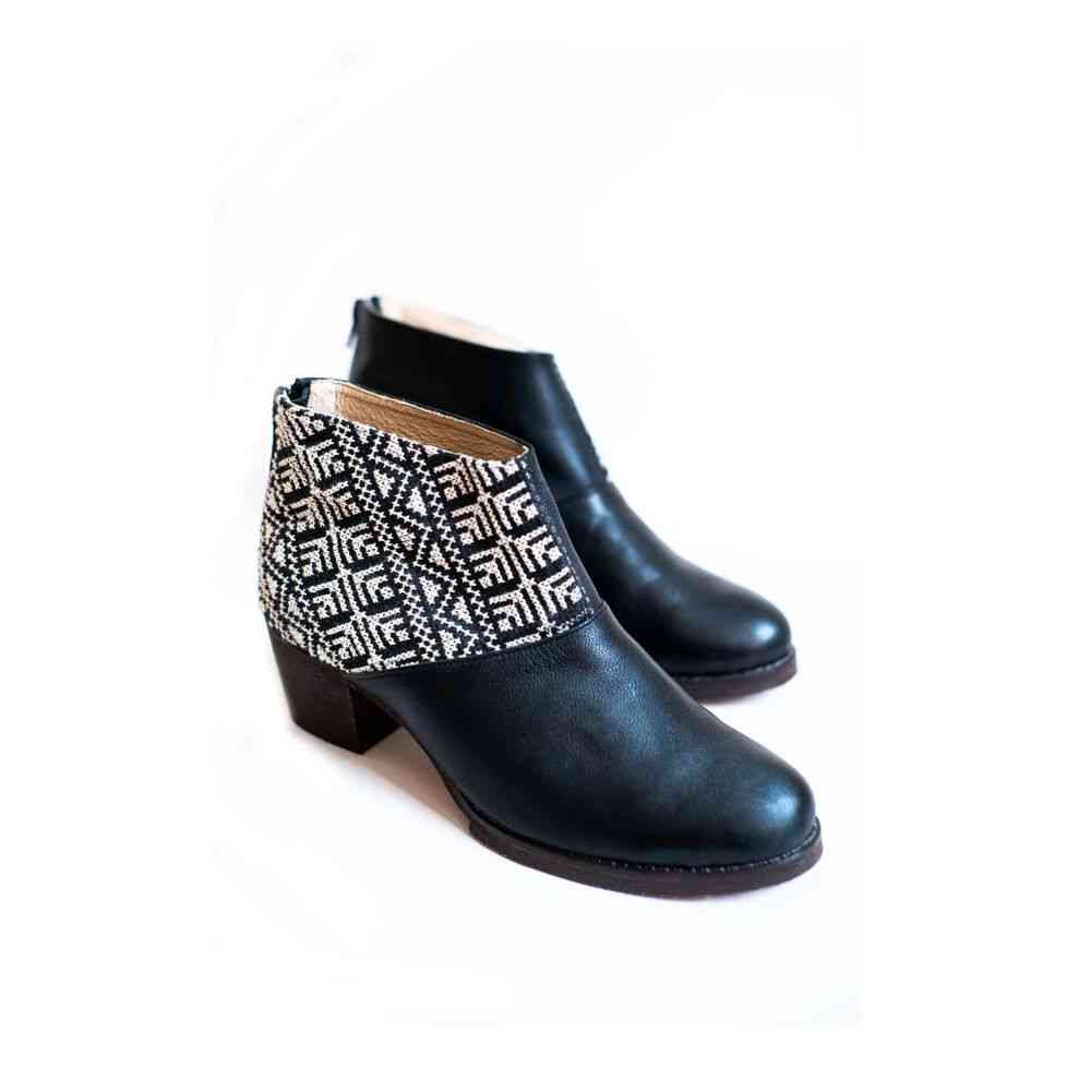 Tatreez Ankle Boot - Black And Ecru
