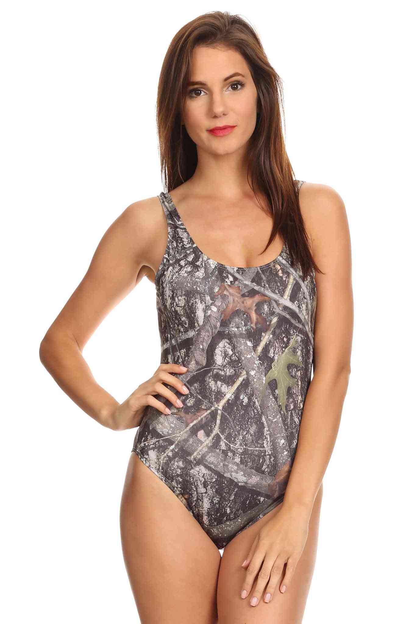 Camouflage bikini voor dames, zwemkleding van echt hout
