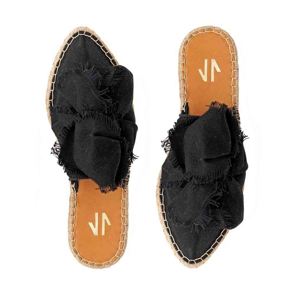 Leather And Textile Flat Sandals
