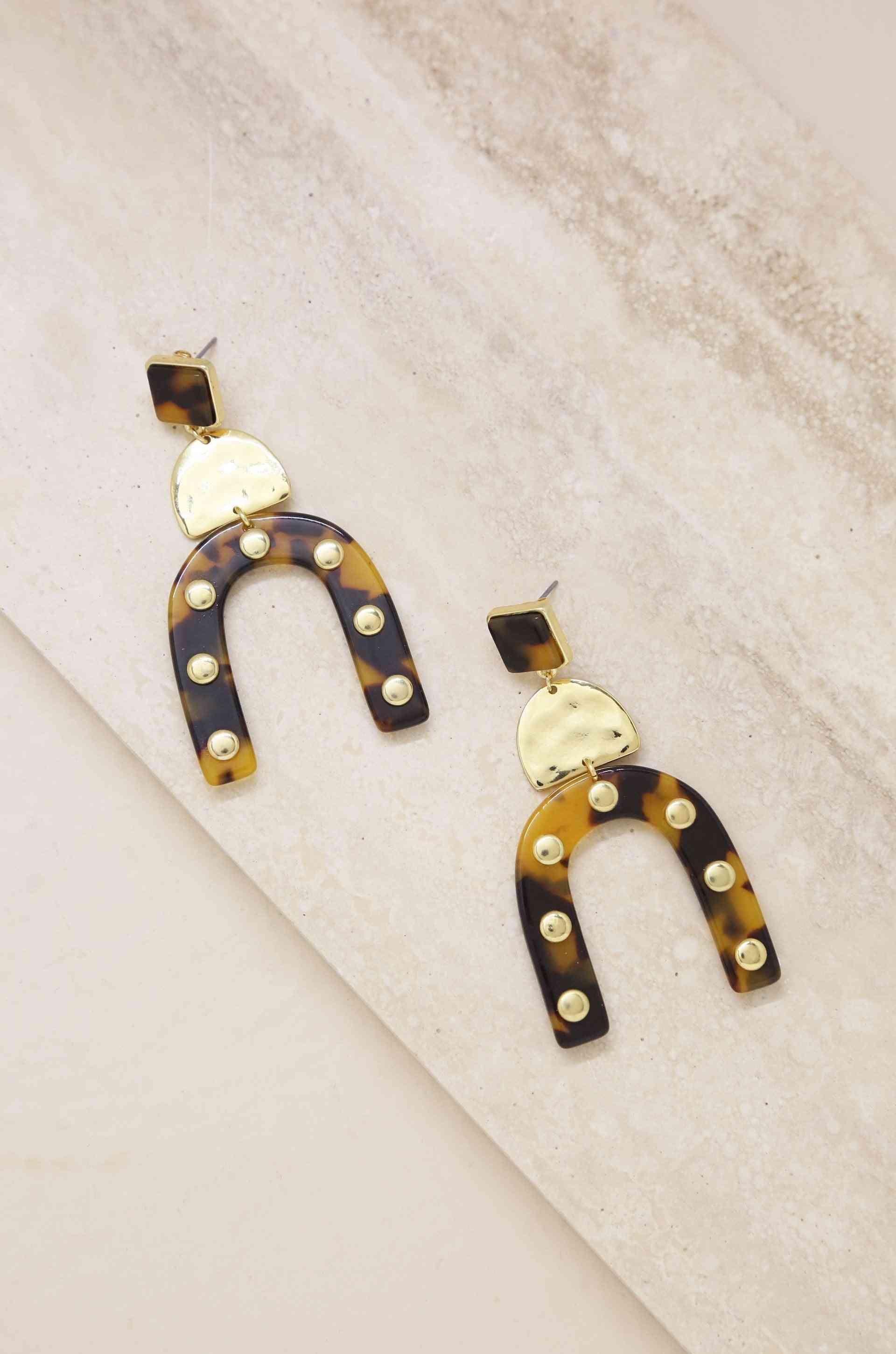 Lady Luck Tortoise Resin, 18k Gold Plated Earrings