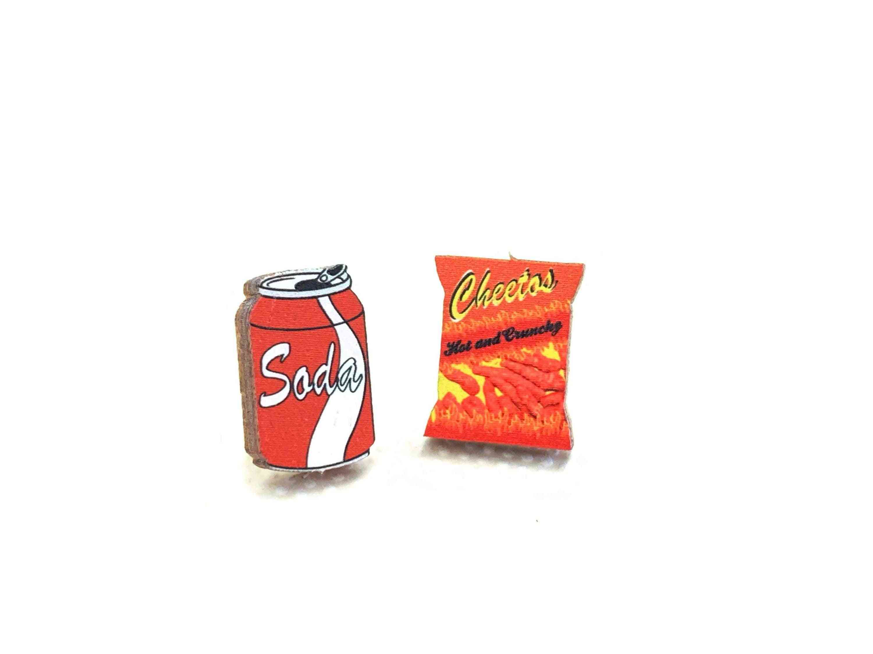 Cheetos & Soda Pattern, Stud Earrings