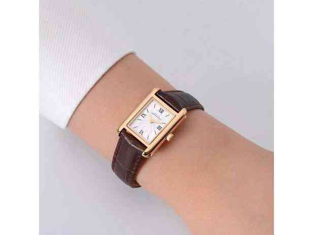 Gold Polished Dial With Red Wine Starp - Wrist Watch