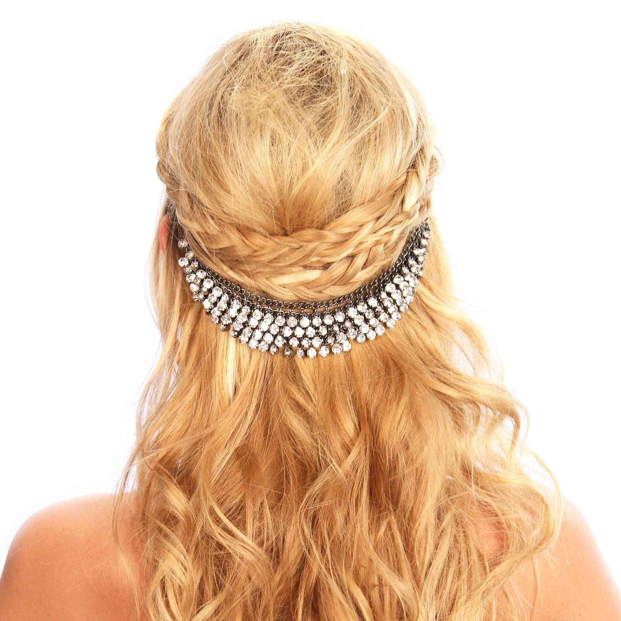 Sparkling Crystal Hair Grip Band With Metal Clamp