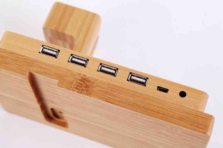 Bamboo Docking Station With 4 Usb Port