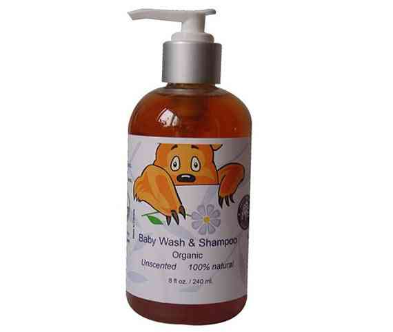 Sabonete líquido orgânico para bebês e shampoo para peles sensíveis,