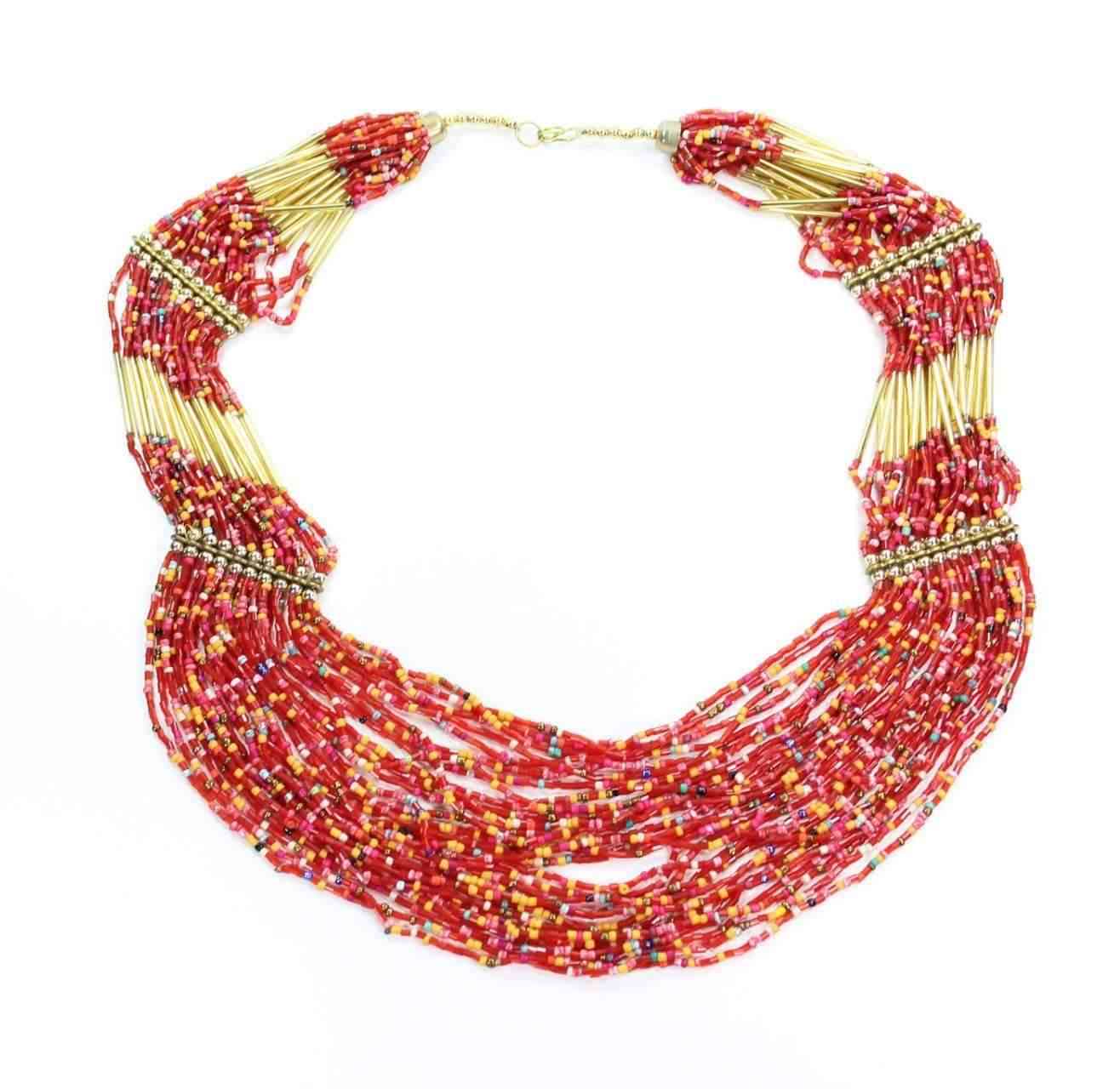Sea Of Pepper Red Colored Beads Necklace