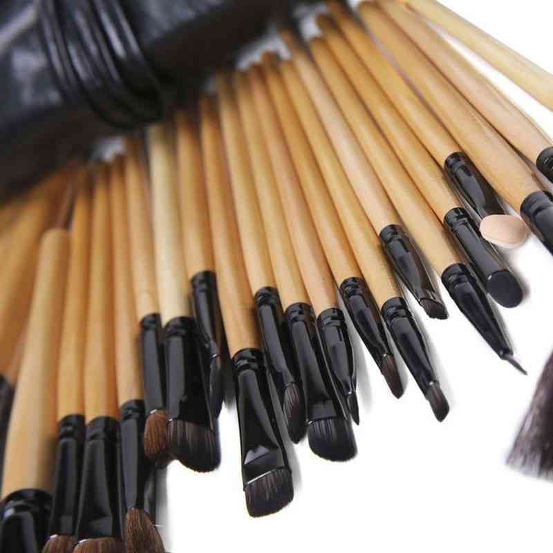 Professional Cosmetics Make Up Brushes With Leather Case