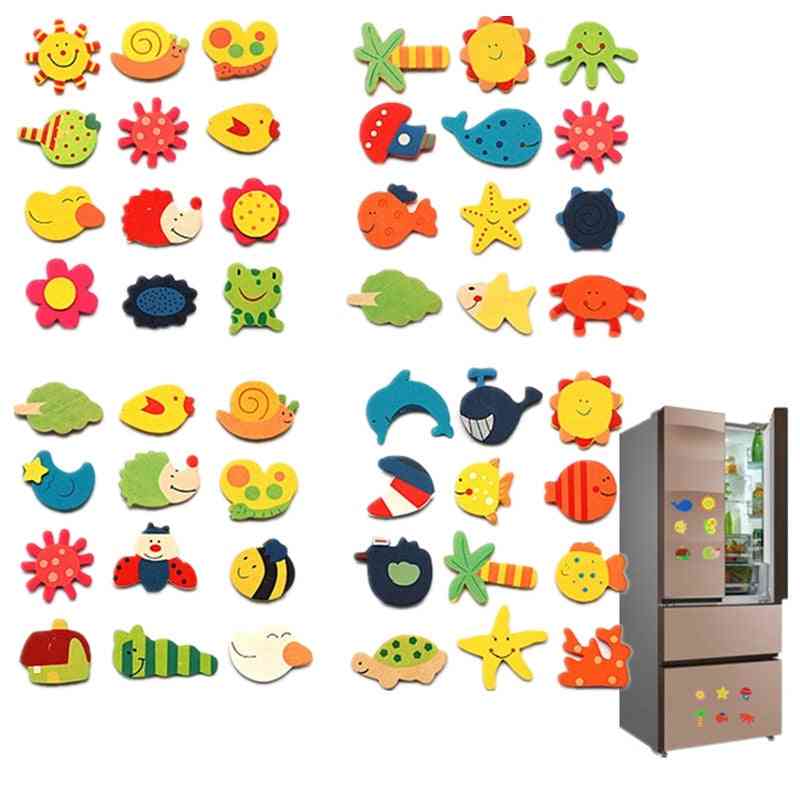12pcs/lot Wooden Refrigerator Magnet Fridge Stickers Animal Cartoon Toy