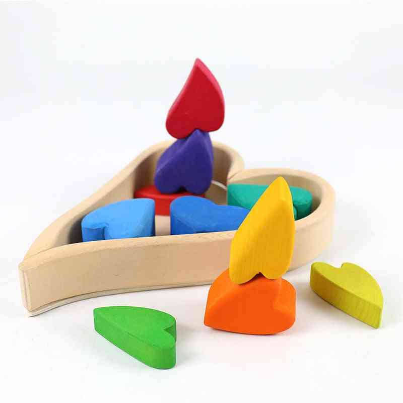 Wooden Rainbow Stacking Nordic Style, Natural Wood Balance Blocks Toy