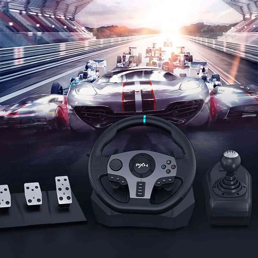 V9- Gaming Pedal, Vibration Racing, Steering Wheel, Game Control  (black)