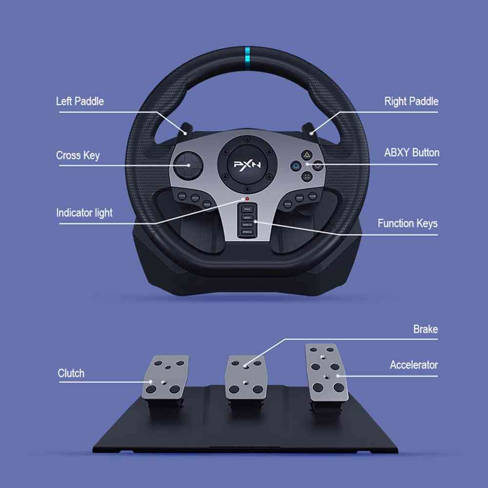 V9- igralni pedal, dirkanje z vibracijami, volan, nadzor igre (črna)
