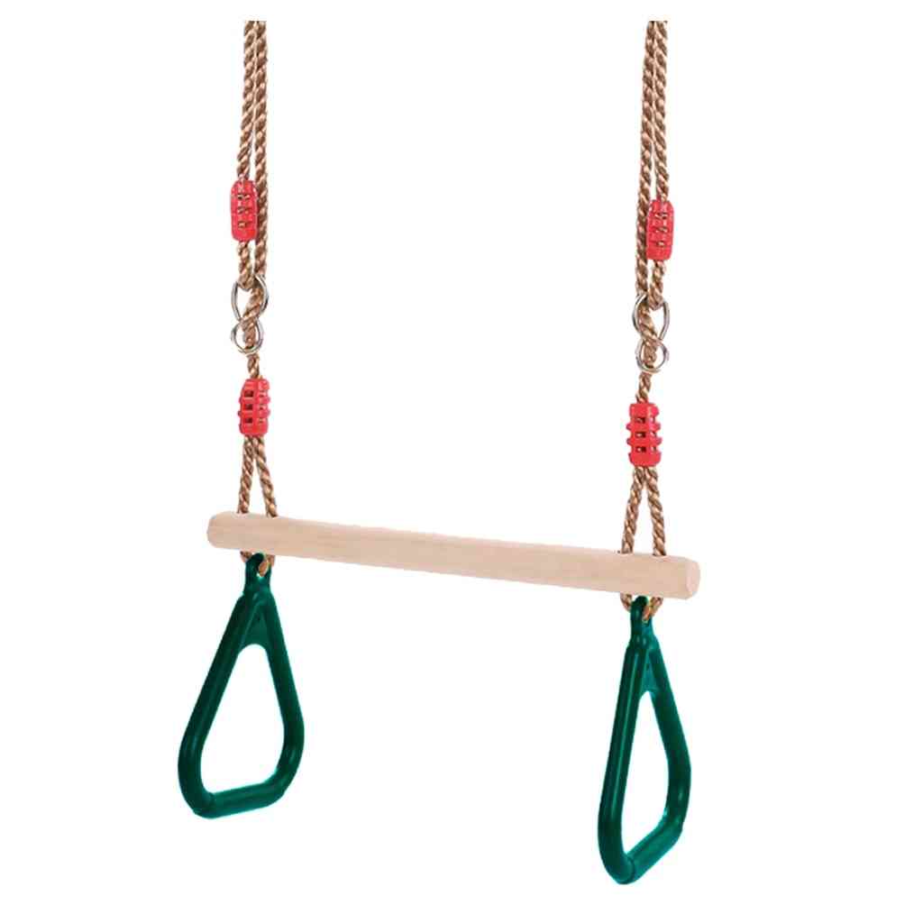 Children Wooden Trapeze Swing With Rings For Indoor Outdoor Fun
