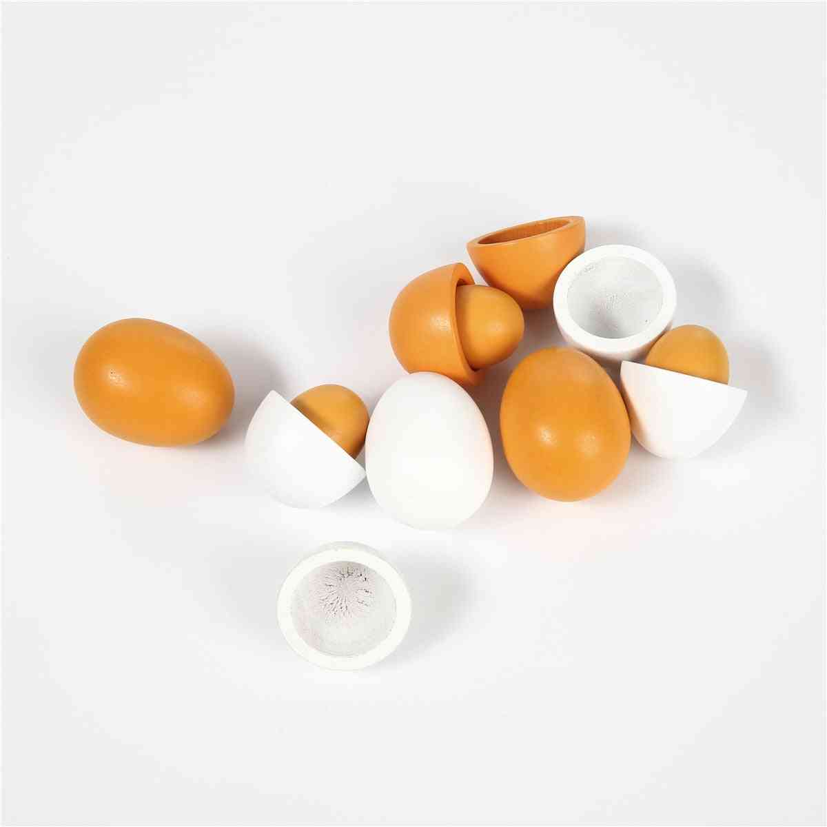 6pcs Wooden Simulation Eggs Yolk Pretend Play