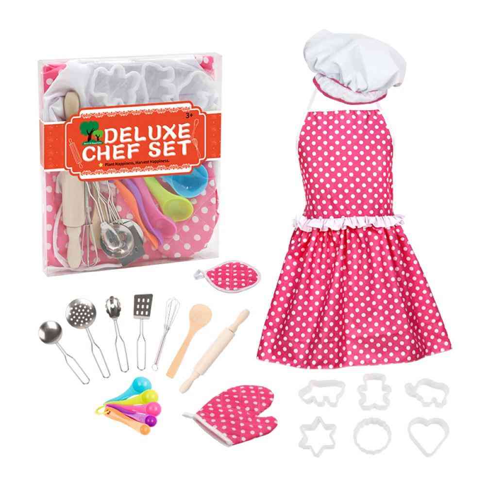 Kids Kitchen Role Play Cooking Apron, Chef Hat Baking Tools Set