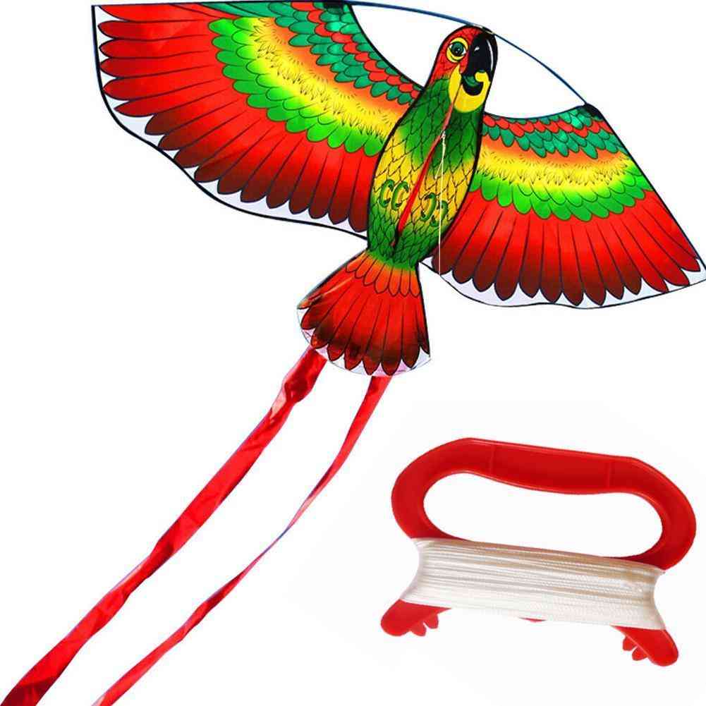 Regnbuefarget papegøyedrage med streng plasthåndtak