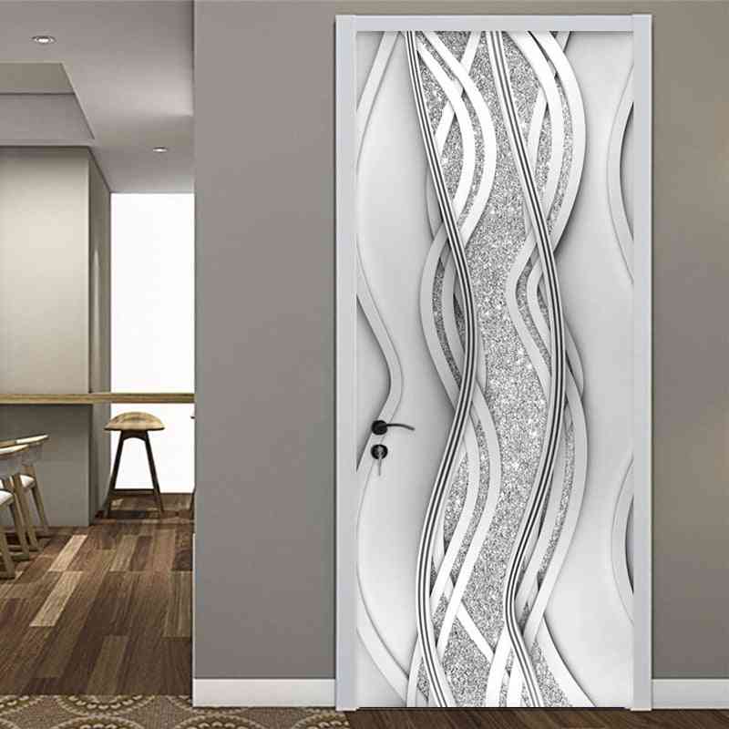 3d Self-adhesive, Pvc Door Sticker, Modern Line Pearl Wallpaper, Living Room Poster