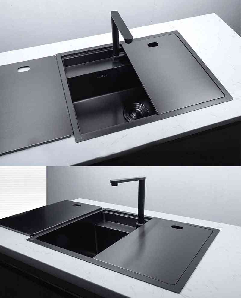 Stainless Steel- Double Bowl, Hidden Kitchen Sinks With Folded Faucet Undermount