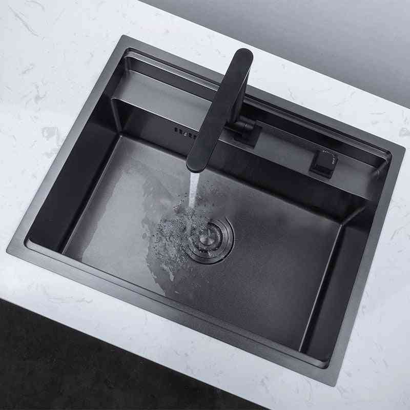 неръждаема стомана - двойна купа, скрити кухненски мивки със сгънат кран отдолу