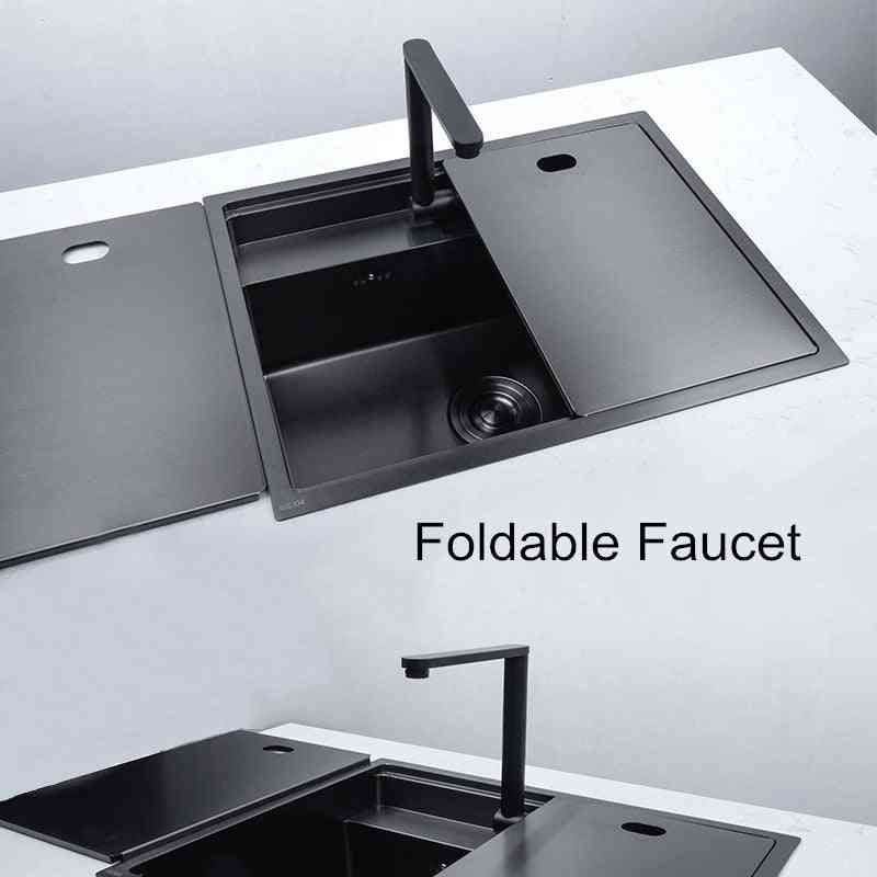 Stainless Steel- Double Bowl, Hidden Kitchen Sinks With Folded Faucet Undermount