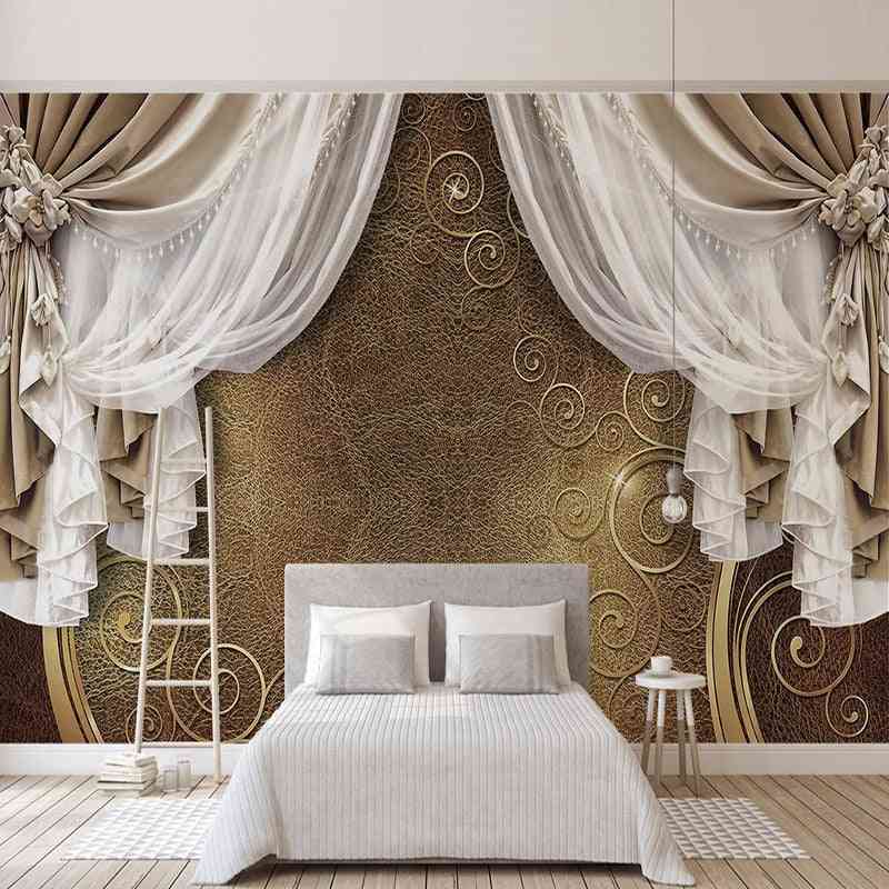3d Stereo Curtain, Lace Photo Murals, Wallpaper, Living Room, Bedroom, Luxury Background, Wall Cloth