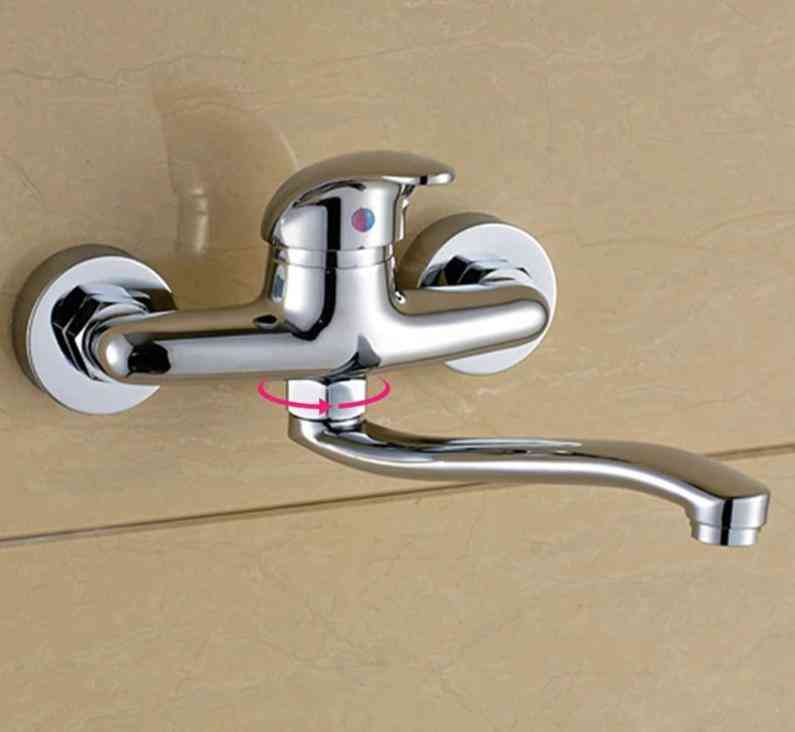 Sink Tap, Dual Hole Wall Kitchen Mixer Faucet