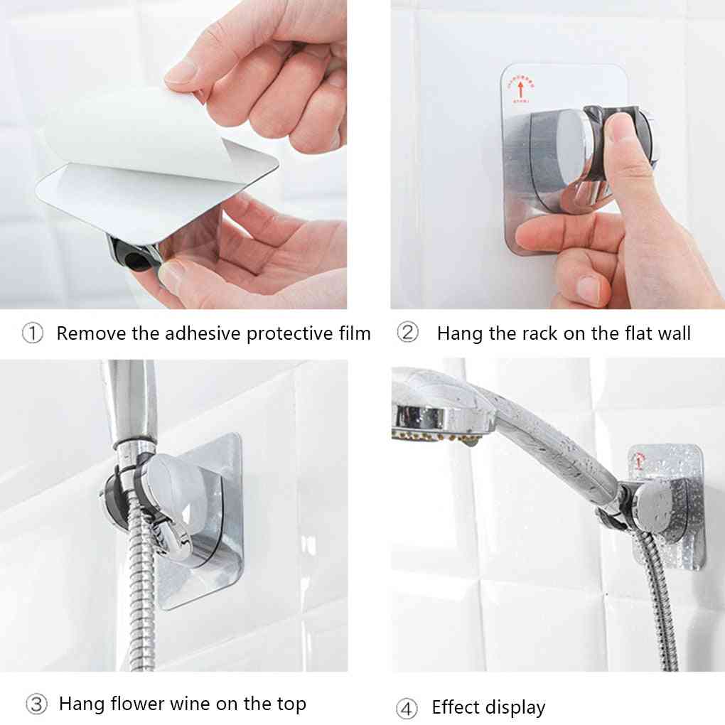 Adjustable Self-adhesive, Drill-free Showerhead Rack, Wall Mount Bracket