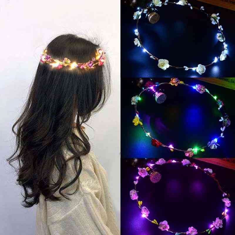 Party Crown Flower Led Light Up Hair Wreath Hairband