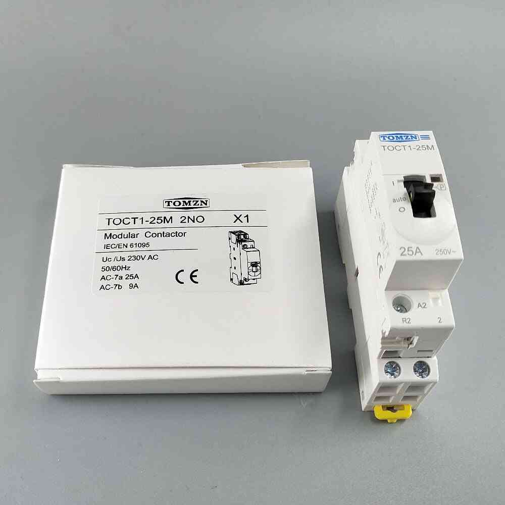 Contactor modular de uz casnic pe șină din 2p 25a 220v/230v 50/60hz cu comutator de control manual