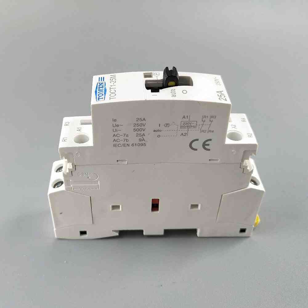 Contactor modular doméstico de carril din 2p 25a 220v / 230v 50 / 60hz con interruptor de control manual