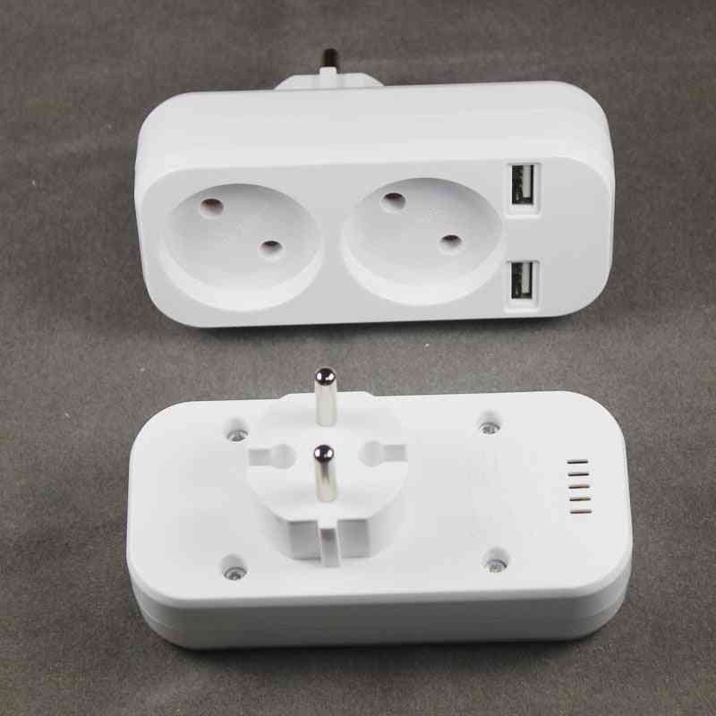 Eu-kontakt eluttag adapter vägg dubbel uttag bärbar 2 usb mobiltelefoner 1200w 250v smartphones surfplattor (vit)