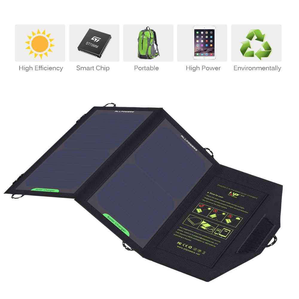 Bärbara- solpanel batteriladdare för telefon, vandring, camping utomhus