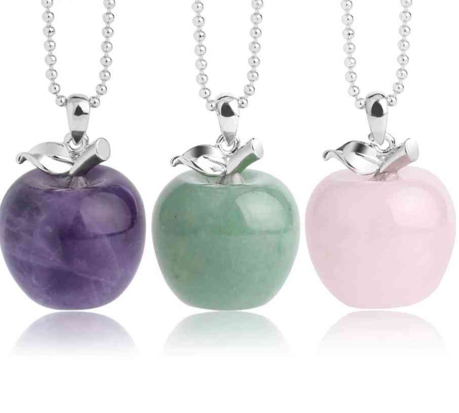 Natural Stone- Apple Pendant, Crystal Necklace, Quartz Beads